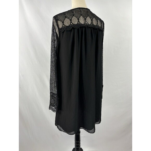 Reiss Callista Mini Dress Black 6 Lace Sleeves Sheer Lined - Picture 2 of 7